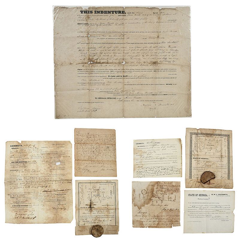 Appraisal: Seven Early Georgia Documents Meriweather County survey dated land deed