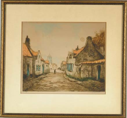 Appraisal: LUCIEN DASSELBORNE French - THE CHURCH ROAD Original colored etching