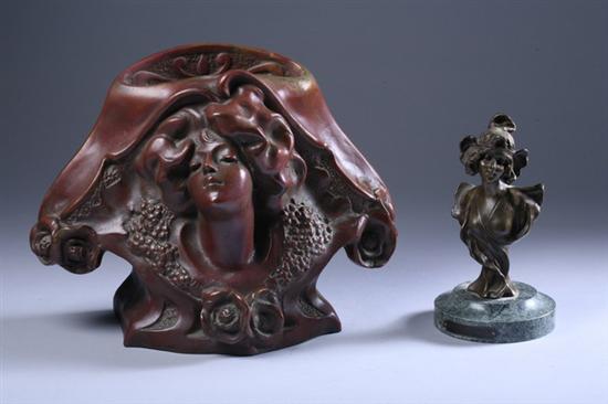 Appraisal: TWO ART NOUVEAU FIGURAL BRONZES One a patinated bronze vase