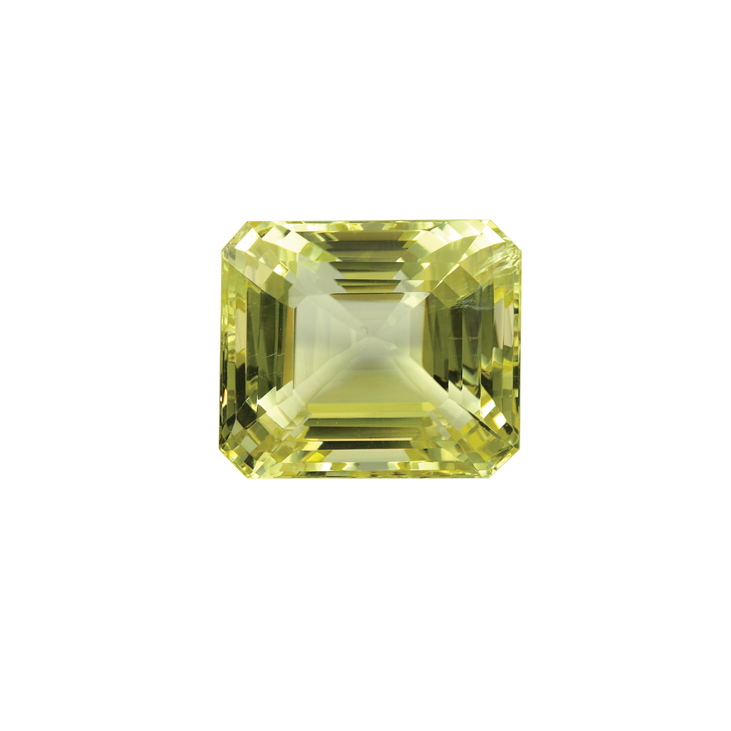 Appraisal: Unmounted Greenish-Yellow Quartz One emerald-cut greenish-yellow quartz ap cts