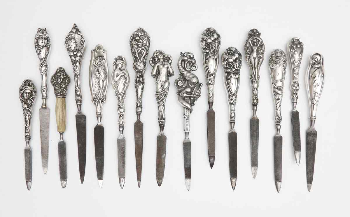 Appraisal: COLLECTION ART NOUVEAU STERLING NAIL FILES pieces to include Full