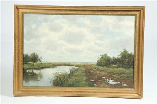 Appraisal: LANDSCAPE PAINTING Oil on canvas of a marshy pond Signed