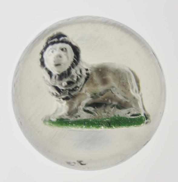 Appraisal: Painted Lion Sulphide Marble Description Absolutely fascinating figure of a