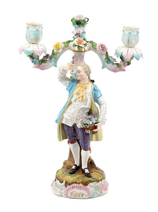 Appraisal: A Meissen Porcelain Figural Two-Light Candelabrum Height inches A Meissen