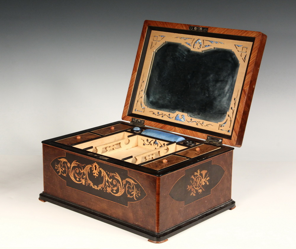 Appraisal: LADY'S JEWELRY BOX - Continental Fancy Inlaid Box in burl