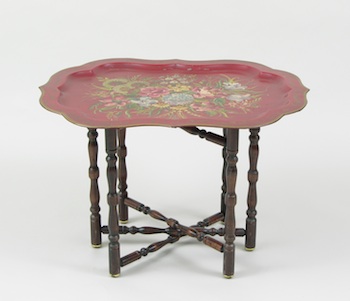 Appraisal: A Hand Painted Tin Tray Table A large tin tray