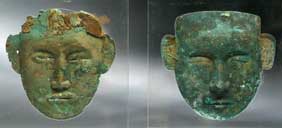 Appraisal: TWO LIAO BRONZE FUNERY MASKS Two rare Chinese Liao Dynasty