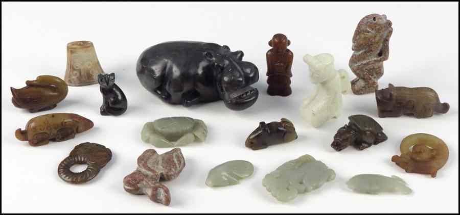 Appraisal: COLLECTION OF CARVED STONE ANIMALS AND FIGURES Condition No Specific