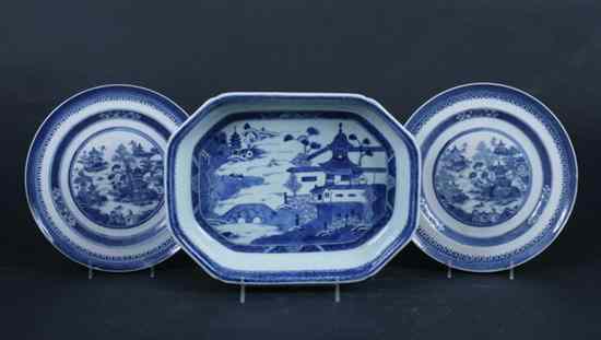 Appraisal: CHINESE BLUE AND WHITE PORCELAIN OPEN SERVING DISH AND TWO