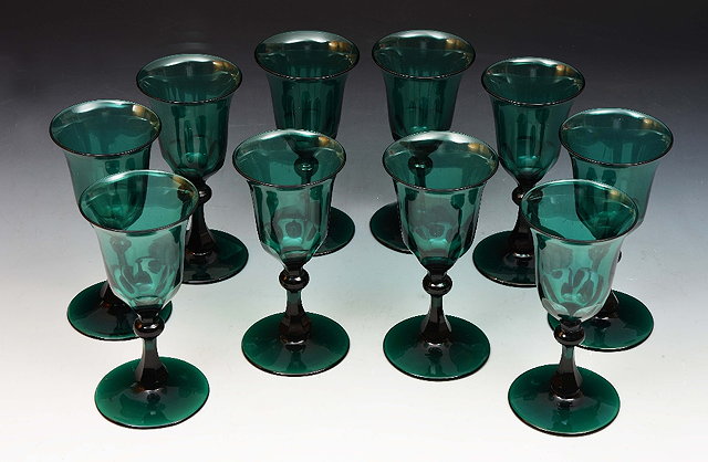 Appraisal: Set of ten Bristol green wine glasseswith baluster stems th