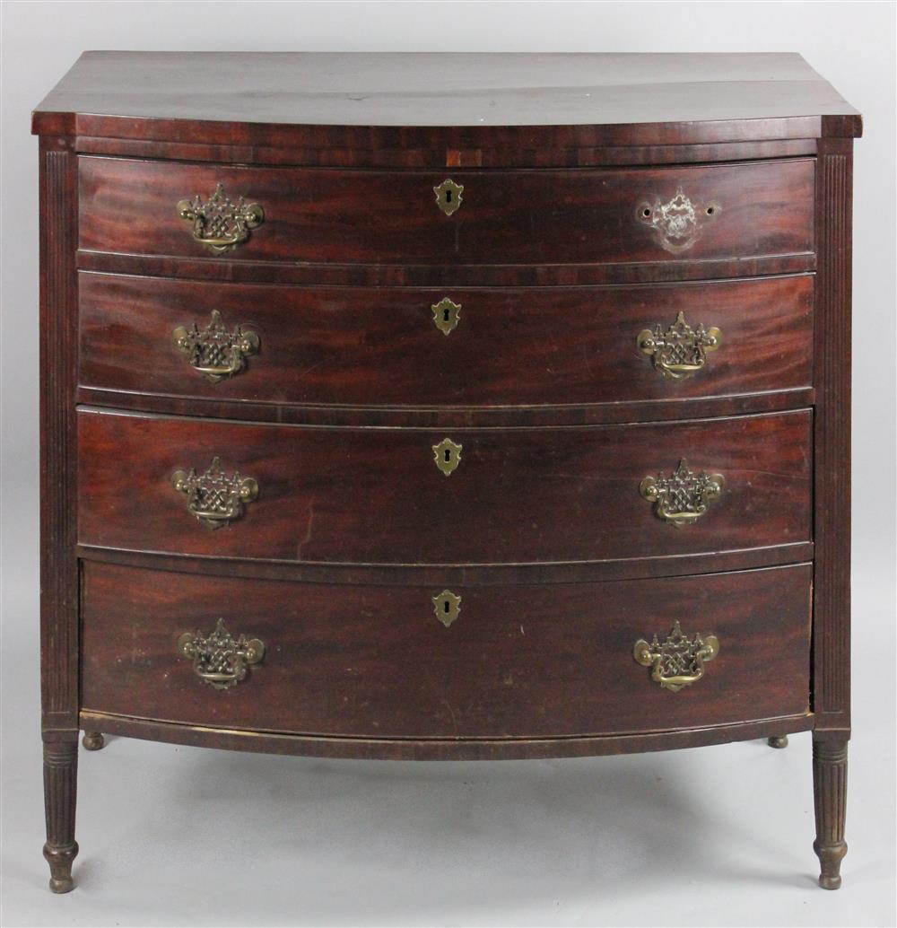 Appraisal: FEDERAL BLOCKED END BOW FRONT MAHOGANY CHEST OF DRAWERS having