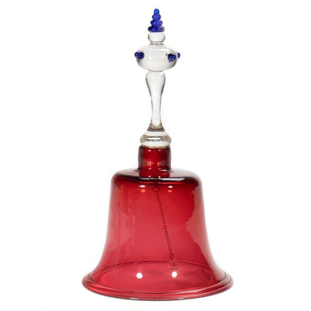 Appraisal: Victorian Nailsea Glass Bell Cranberry glass bell with clear and