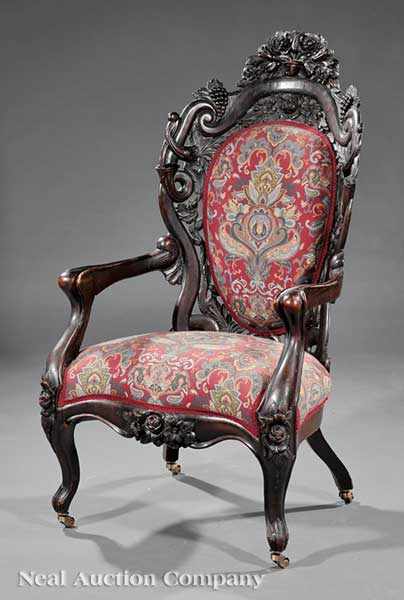 Appraisal: An American Rococo Carved and Laminated Mahogany Armchair mid- th