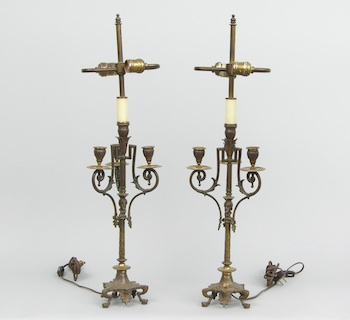 Appraisal: A Pair of Bronze Candlestick Lamps ca 's French Empire