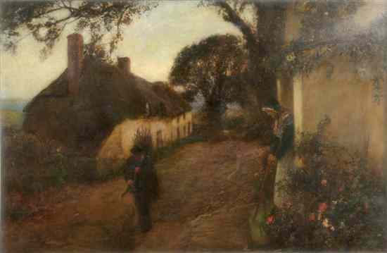 Appraisal: John White - oil on canvas Figures on a village