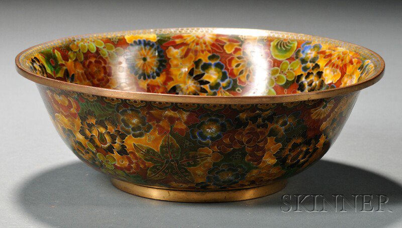 Appraisal: Cloisonne Bowl and Ceramic Figure China of Hotei depicted as