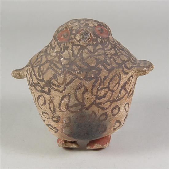 Appraisal: Pottery Owl Effigy Circa Painted decoration Central American Beak and