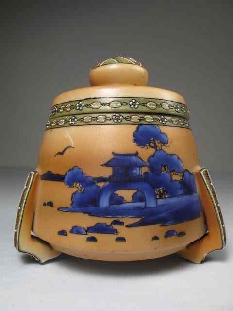 Appraisal: Nippon porcelain tobacco jar Hand painted cobalt blue Asian design