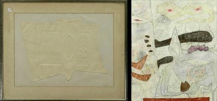 Appraisal: th Century School Two Abstract Compositions Various media one signed