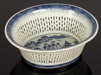 Appraisal: A th Century Chinese export blue and white pierced oval