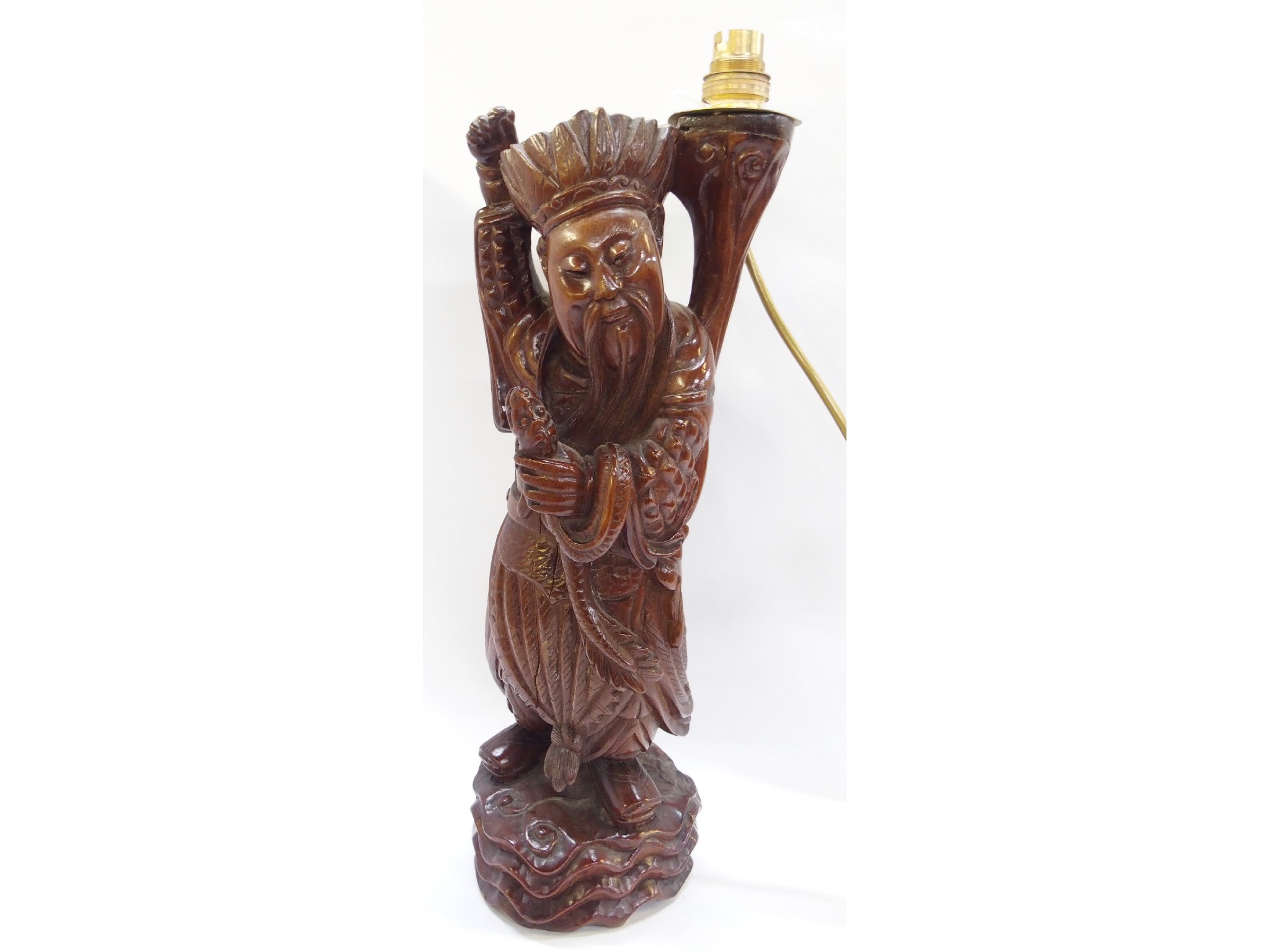 Appraisal: Chinese carved mahogany figural lamp base