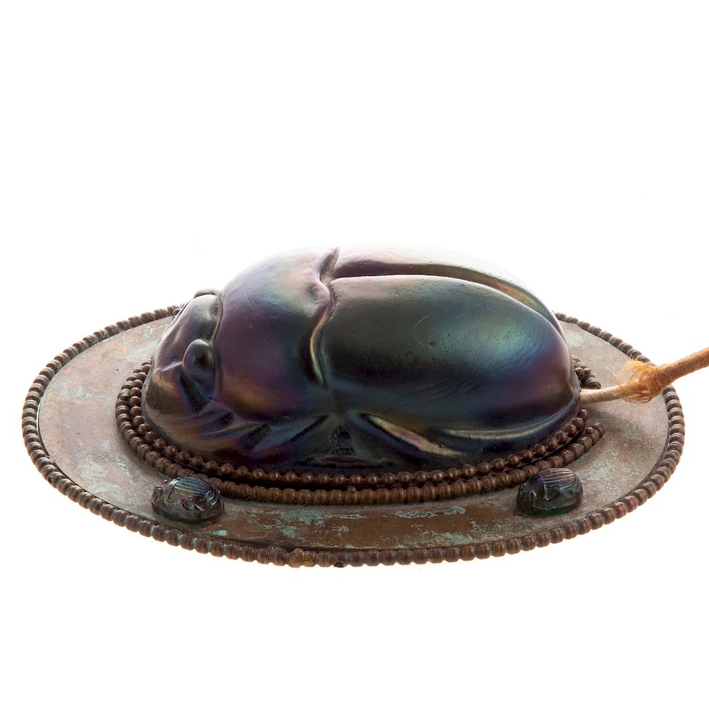 Appraisal: Tiffany Bronze Favrille Glass Scarab Lamp first quarter th century