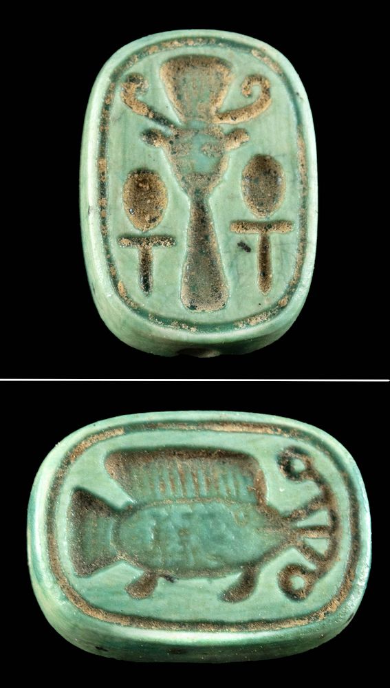 Appraisal: Egyptian Glazed Faience Plaque Amulet w Fish Ancient Egypt New