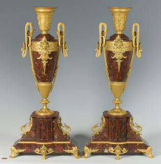 Appraisal: Pair Aesthetic Movement Urns Pair of Aesthetic Movement red marble