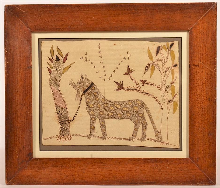 Appraisal: Rare Early th C Hand Drawn Colored Leopard Rare Early