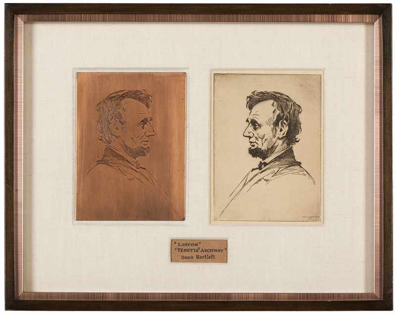 Appraisal: 'Lincoln'' etching on paper under glass plate size '' H