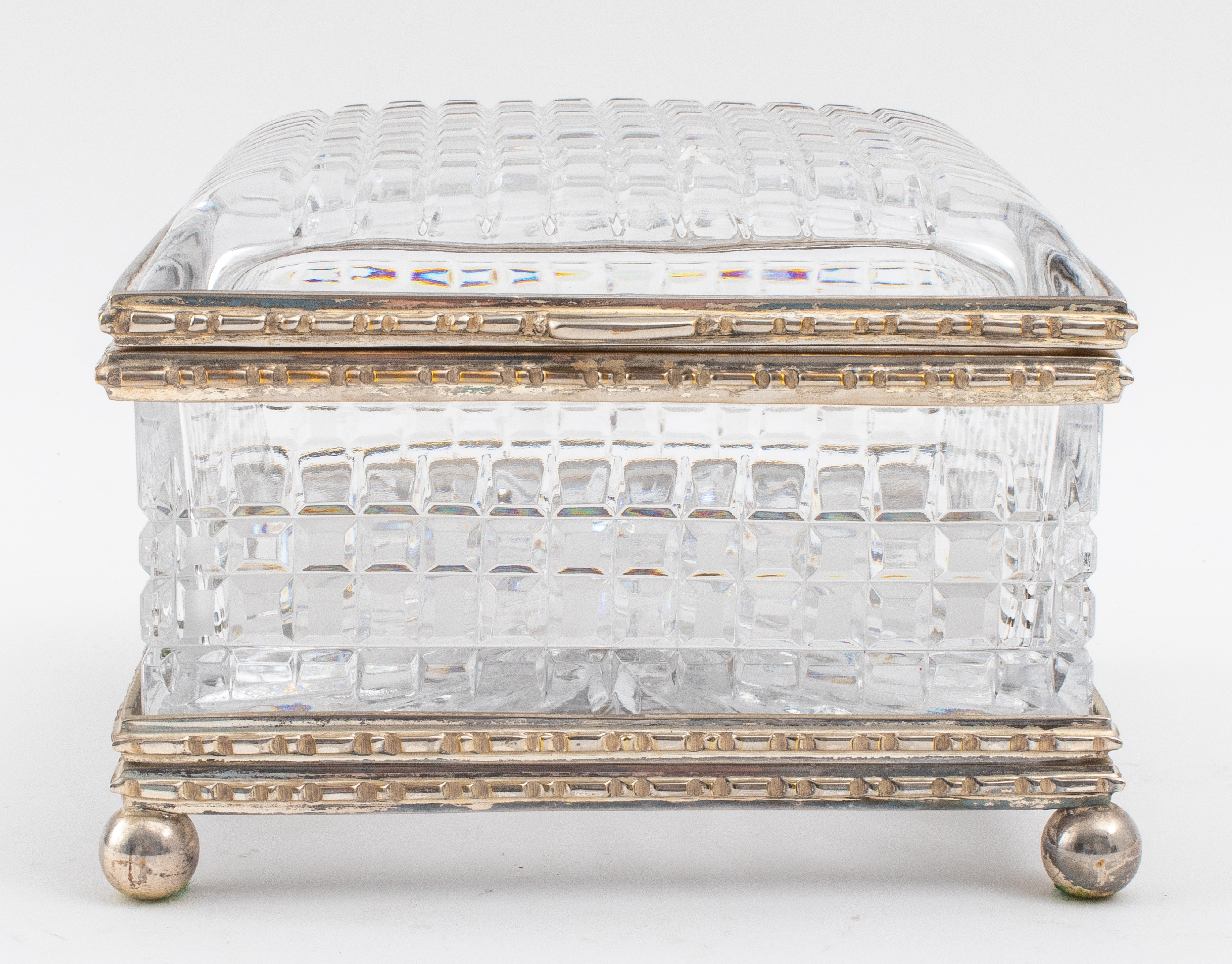 Appraisal: CUT GLASS SILVERED METAL MOUNTED CASKET Cut glass and silvered