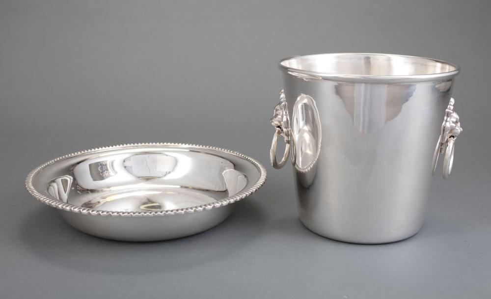 Appraisal: Mexican Sterling Silver Ice Pail with Lion's Head and Ring