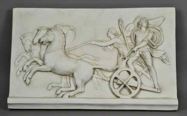 Appraisal: BISQUE WALL PLAQUE - ROMAN CHARIOTEERBas relief image of Roman