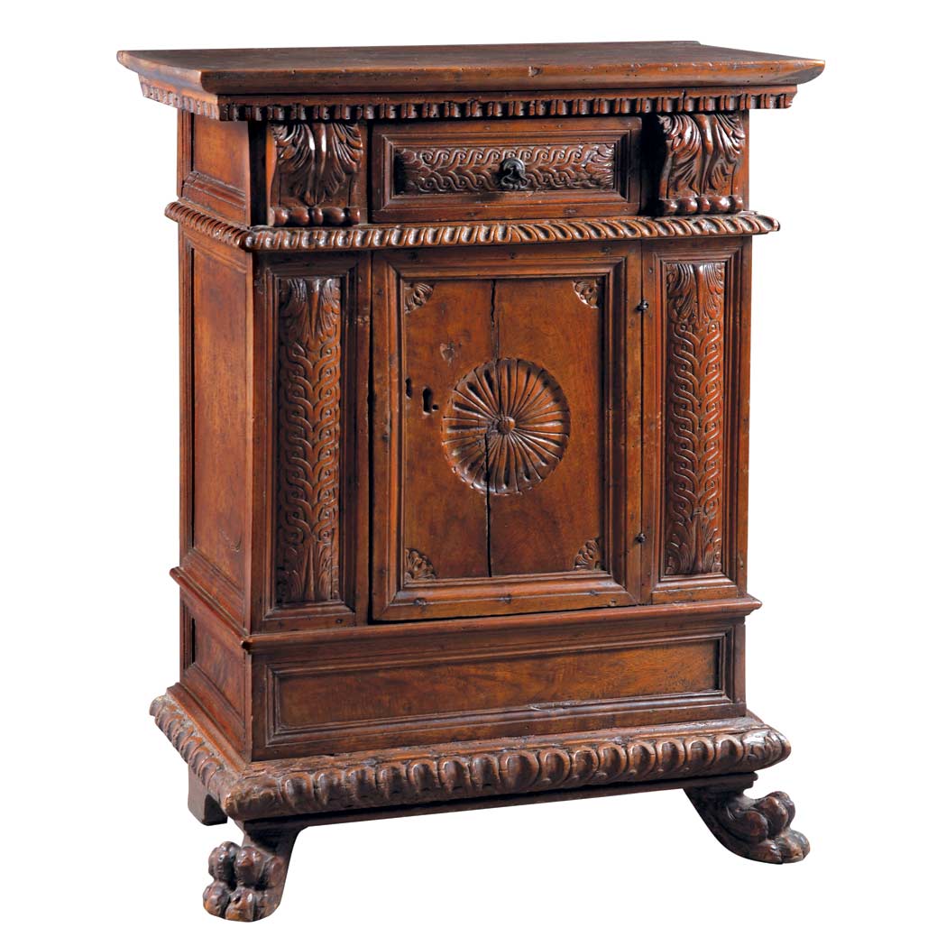 Appraisal: Italian Baroque Walnut Side Cabinet th Century The rectangular top