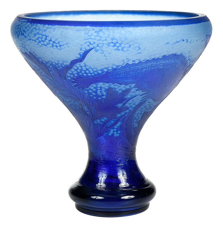 Appraisal: Cameo Enameled Art Glass Vase th century blue cameo cut