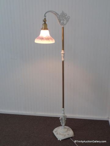 Appraisal: Antique c 's Cast Iron Brass Pole Lamp Early 's