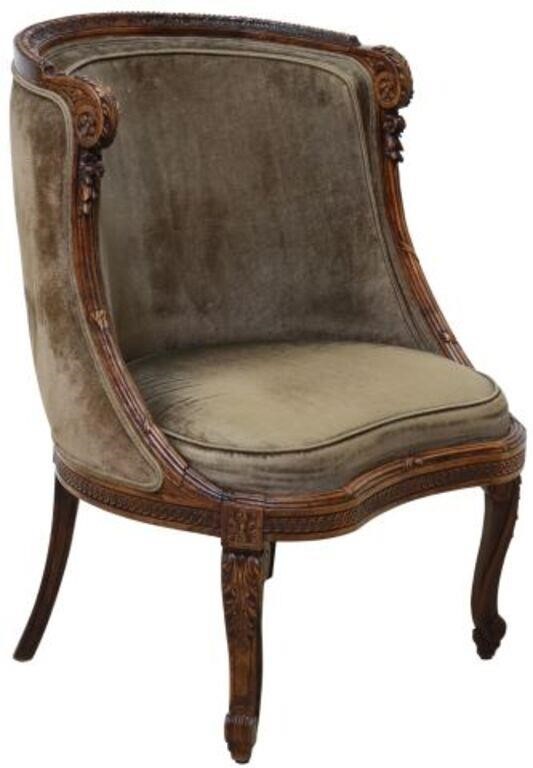 Appraisal: French Neoclassical upholstered chair th c curved back with carved