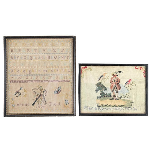 Appraisal: A Victorian linen sampler Annie Field worked with musical instruments