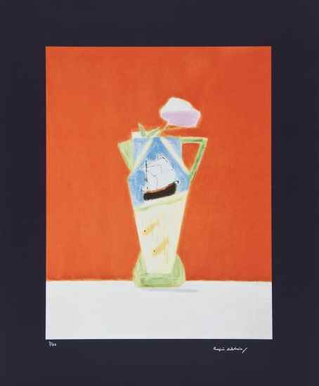 Appraisal: Craigie Aitchison - Still Life on Vermillion silkscreen printed in