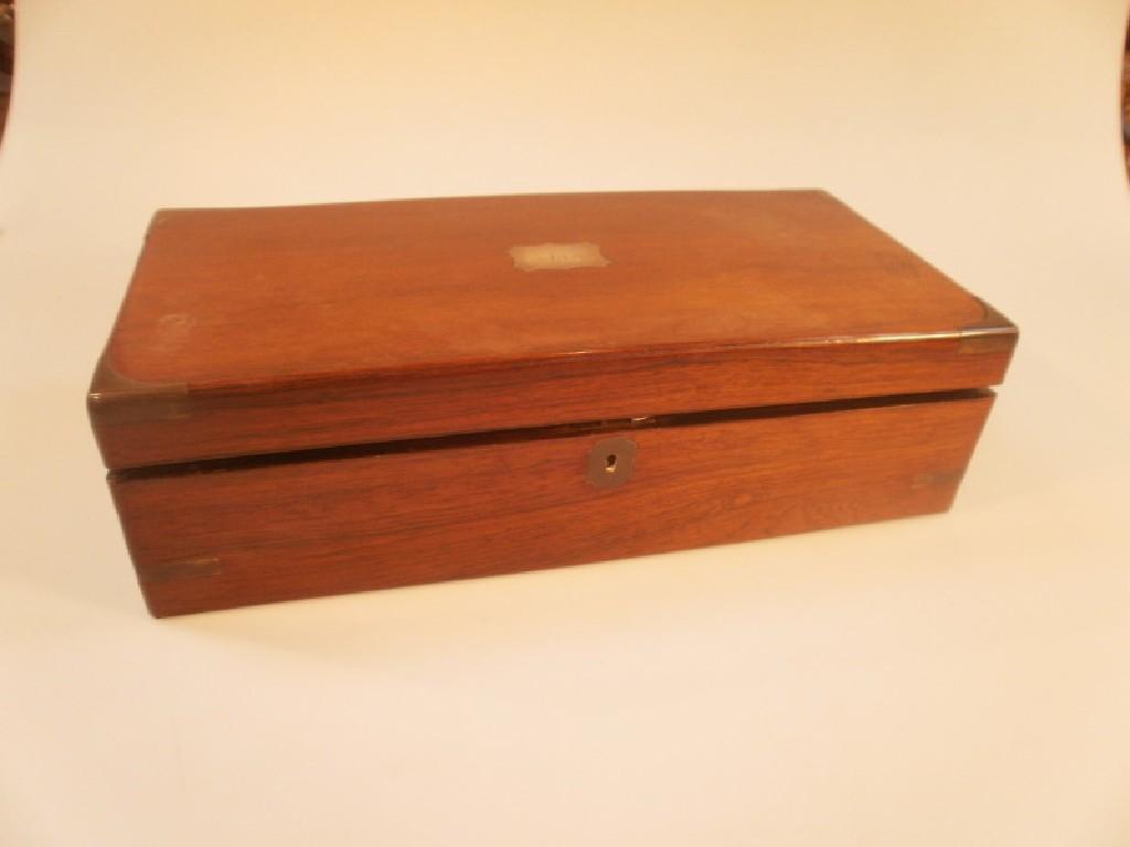 Appraisal: A thC rosewood writing slope inset with two inkwells and