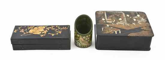 Appraisal: Three Lacquered Table Articles comprising a Japanese box decorated with