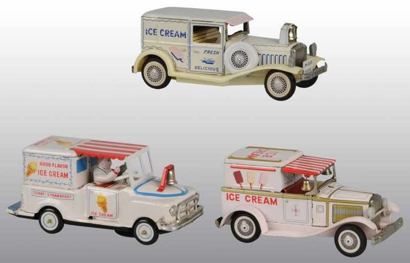 Appraisal: Lot of Tin Litho Ice Cream Truck Friction Toys Description