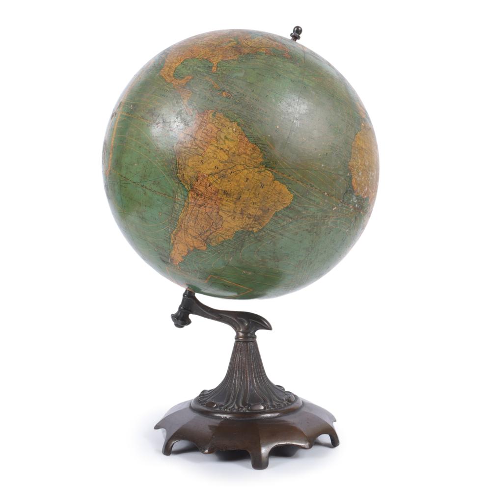 Appraisal: ANTIQUE WEBER-COSTELLO WORLD GLOBE WITH BRONZE NOUVEAU BASE H X