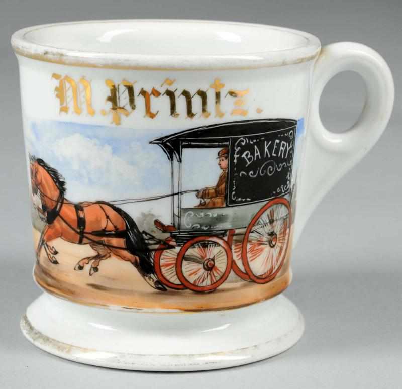 Appraisal: Horse-Drawn Bakery Wagon Shaving Mug Description Marked with the name