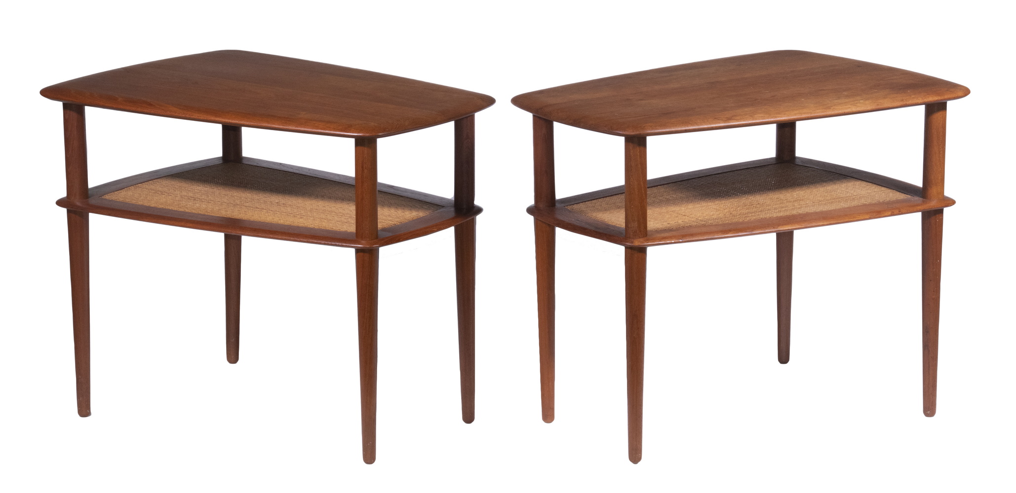 Appraisal: PR DANISH MODERN TEAK END TABLES Pair of Midcentury Two-Tier