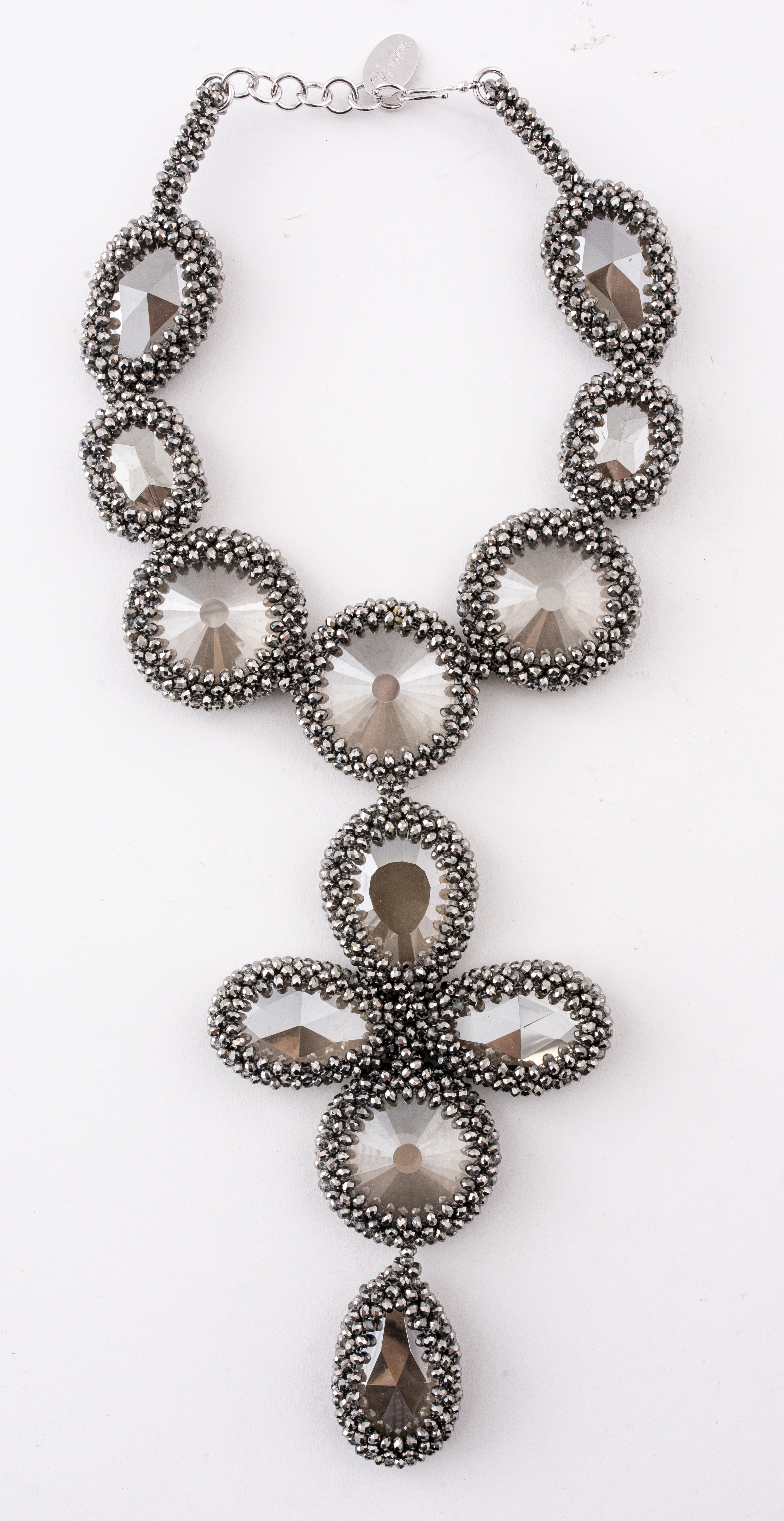 Appraisal: VILAIWAN CRYSTAL HEMATITE STATEMENT NECKLACE Vintage Vilaiwan designer silver-tone crystal