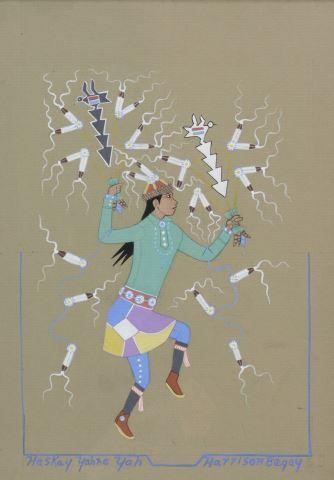 Appraisal: Framed tempera painting on paper Feather Dancer Mountain Chant Ceremony