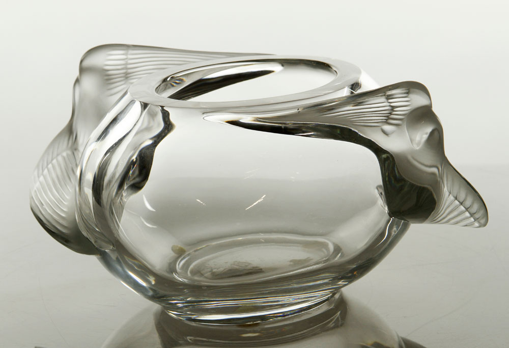 Appraisal: - Lalique Bowl Lalique bowl with two birds on either