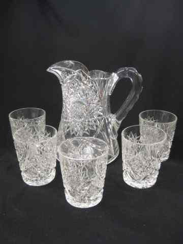 Appraisal: Cut Glass Beverage Set '' pitcher with tumblers starburst designs