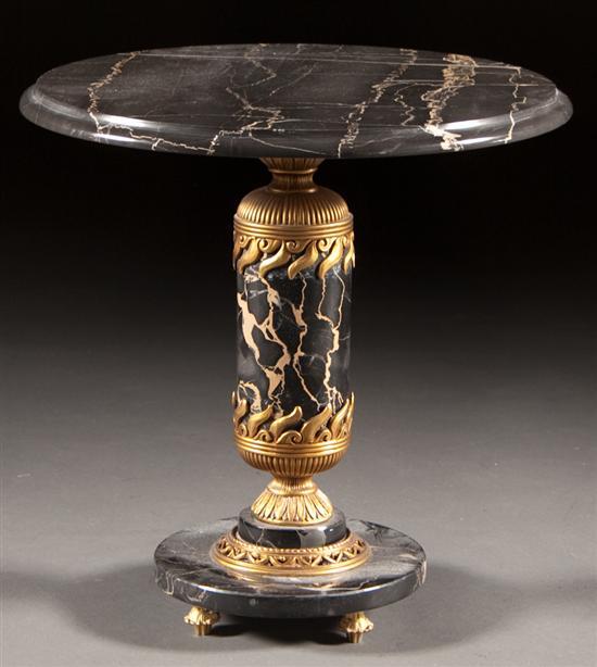 Appraisal: Neoclassical style gilt-metal-mounted variegated marble pedestal in H in Diam